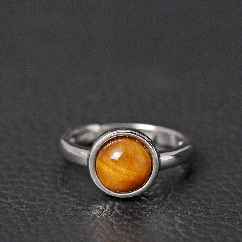 New Statement Real Solid 925 Sterling Silver Ring Yellow Tiger's Eye Natural Stone Wedding Jewelry Rings Engagemen Women