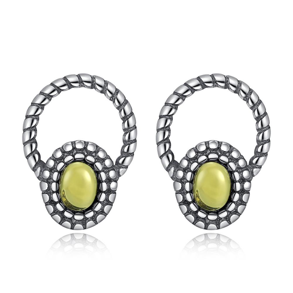 New Statement S925 Sterling Silver Stud Earrings Gun Black Rhodium Plated with Oval Yellow Agate Bincos for Women Jewelry