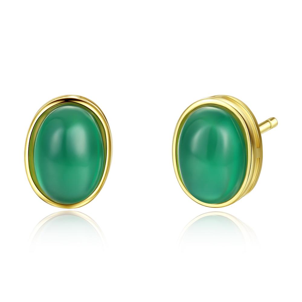 New Statement Stud Earrings S925 Sterling Silver Oval Green Emerald Natural Crystal Brincos for Women Wedding Jewelry