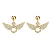 New Sweety Stud Earrings S925 Sterling Silver Angle Wings Shape Brincos Micro Paved CZ Crystal Fine Jewelry Gold Plated