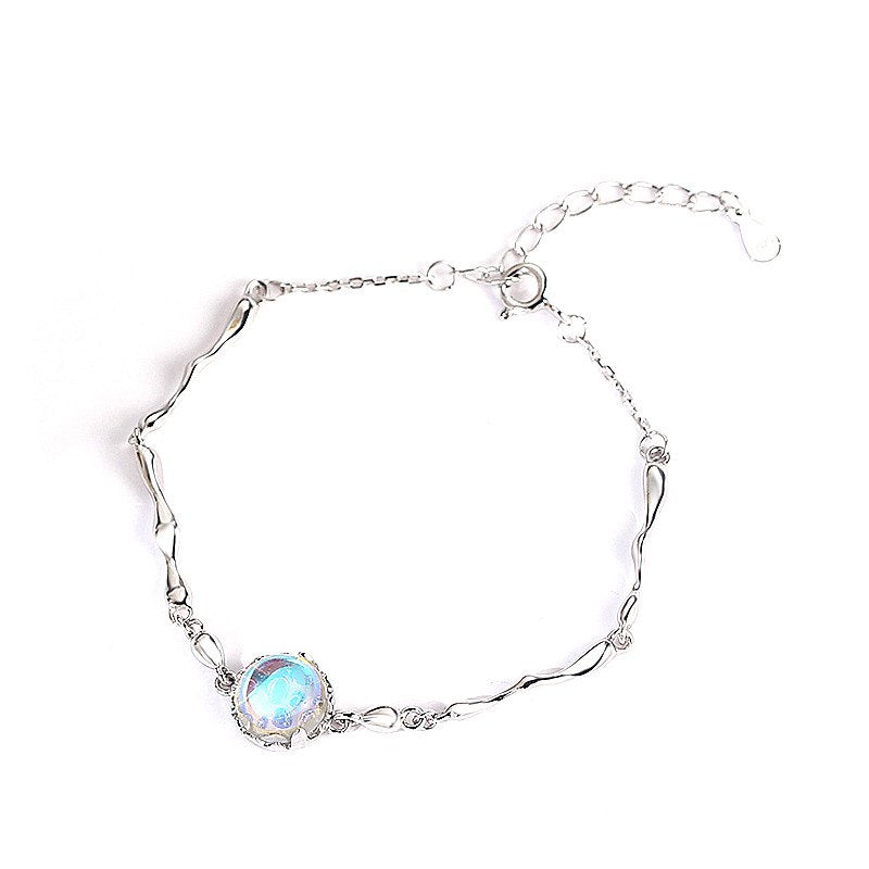 New Trendy 925 Sterling Silver Blue Round Natural Crystal Adjustable Charm Bracelets & Bangles For Women Jewelry Gift