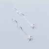 New Trendy Temperament S925 Silver Dangle Earrings Long Chain Ear Line Purple Pink Rhinestone Pendientes Fine Brincos