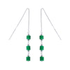 New Unique Long Ear Line Chain Brincos S925 Sterling Silver Cylinder Emerald Jade Fashion Drop Dangle Earring Jewelry