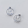 New Vintage Fine Jewelry S925 Sterling Silver Double Round Circle with Star Clear CZ Crystal Stu Earrings for Girl Brinco
