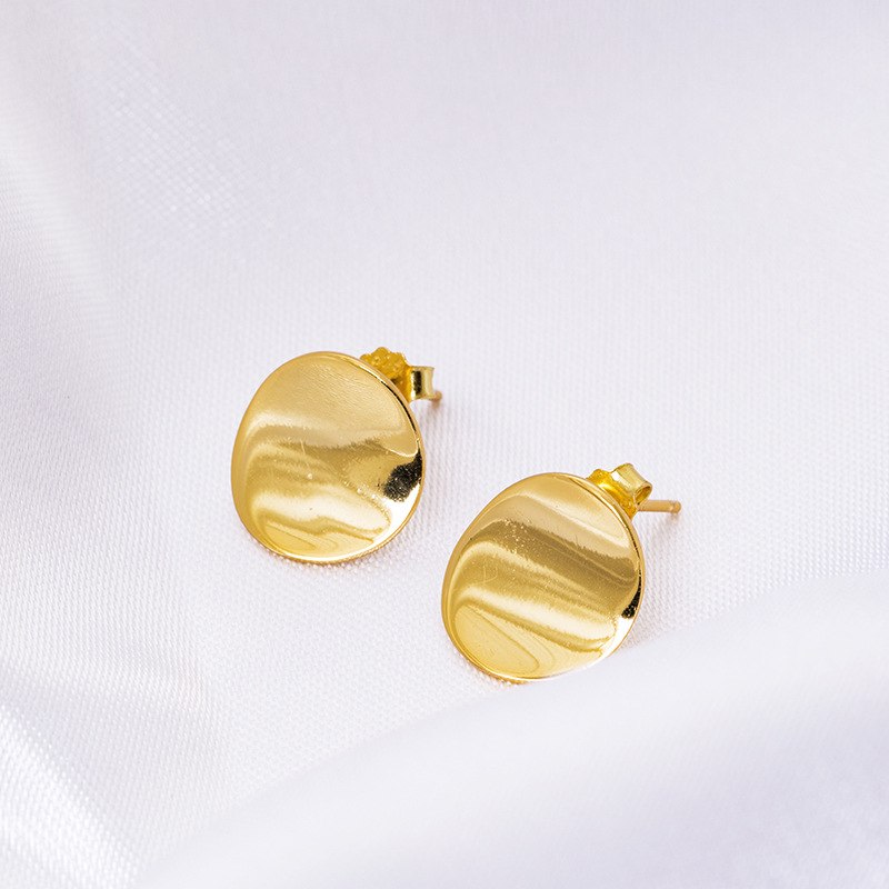 New Vintage S925 Silver Cold Plated Round Stud Earrings For Women Retro Antique Simple Europe Brincos Jewelry Female Gift