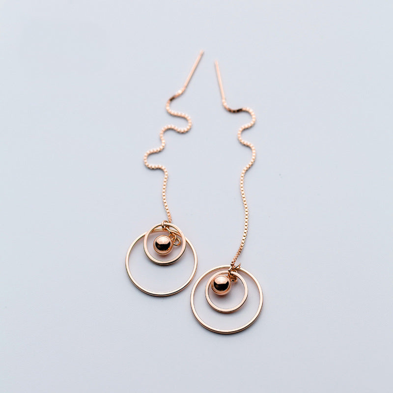New Vintage S925 Sterling Silver Link Chain Ear Line Round Circel Ball Dangle Pendant Drop Earrings for Women Jewelry