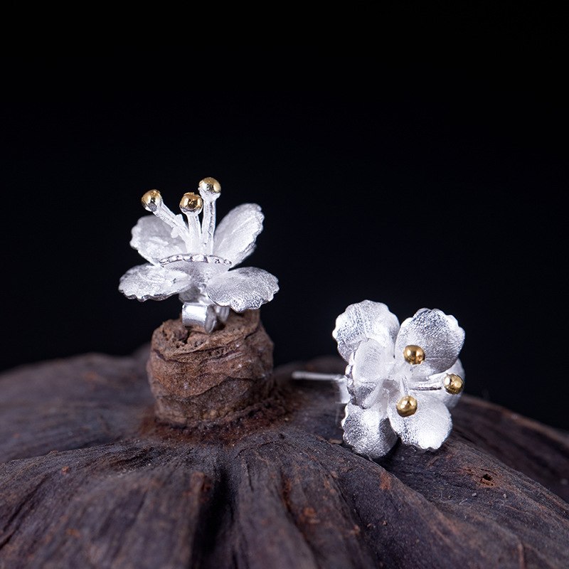 New Vintage Unique Design S925 Sterling Silver Flower Shape Stud Earrings for Women Party Brincos Fine Jewelry Bijoux