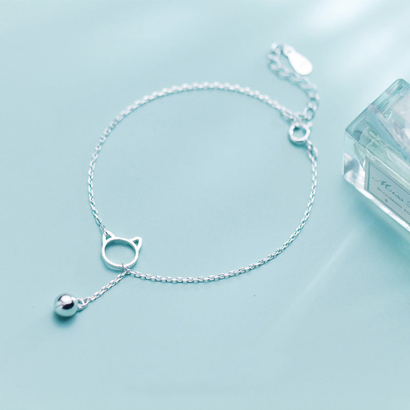 Newest S925 Sterling Silver Cat with Ball Charms Chain Link Infinity Bracelets & Bangles For Women Female Girls Gifts