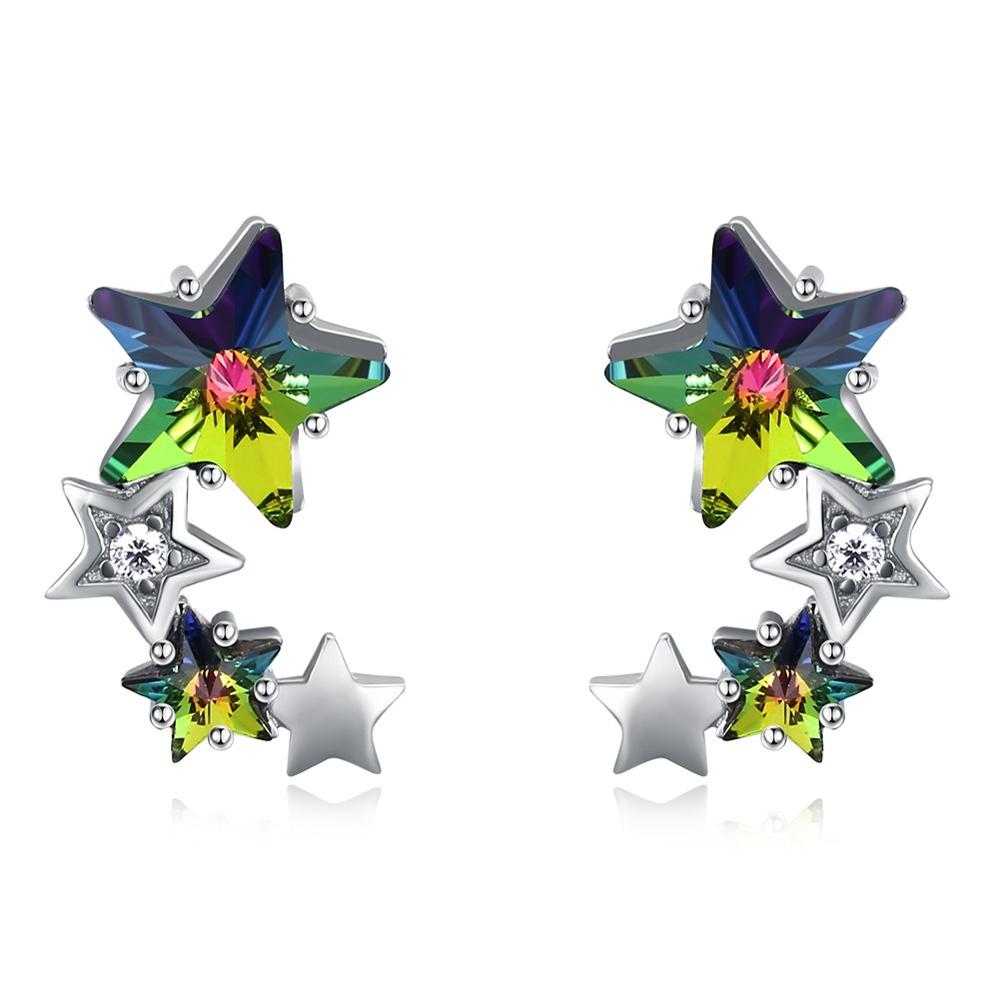 Newest Vintage Stud Earrings S925 Sterling Silver with Multi Crystal CZ Stone Star Shape Fine Jewelry for Women Brincos