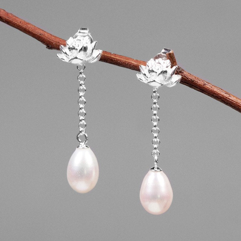 Real 925 Sterling Silver Natural Agate Creative Handmade Fine Jewelry Water Drop Lotus Drop Earrings for Women Brincos