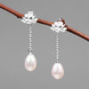 Real 925 Sterling Silver Natural Agate Creative Handmade Fine Jewelry Water Drop Lotus Drop Earrings for Women Brincos