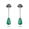 Real 925 Sterling Silver Natural Agate Creative Handmade Fine Jewelry Water Drop Lotus Drop Earrings for Women Brincos