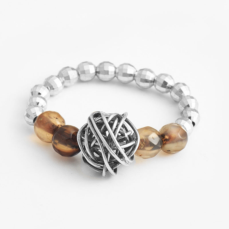 Real 925 Sterling Silver Ring Unique Statement Handmade Beads with Natural Smoky Quartz Green Stone Finger Accessories