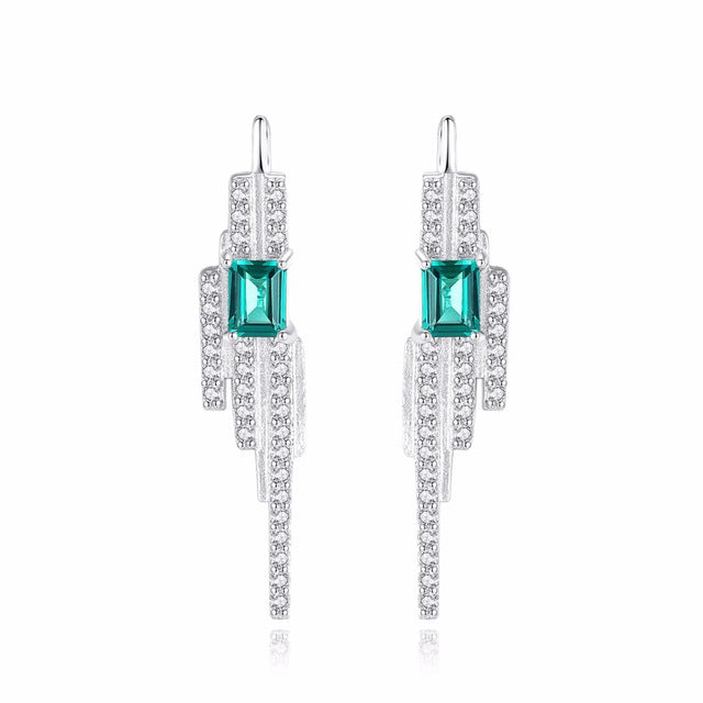 Statement Stud Earrings S925 Sterling Silver Micro Paved Tiny CZ Stone with Single Square Emerald Gemstone Ear Brincos