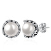 Statement Stud Earrings S925 Sterling Silver Round Shape Fine Jewelry with Single White Pearl Brincos for Women Bijoux