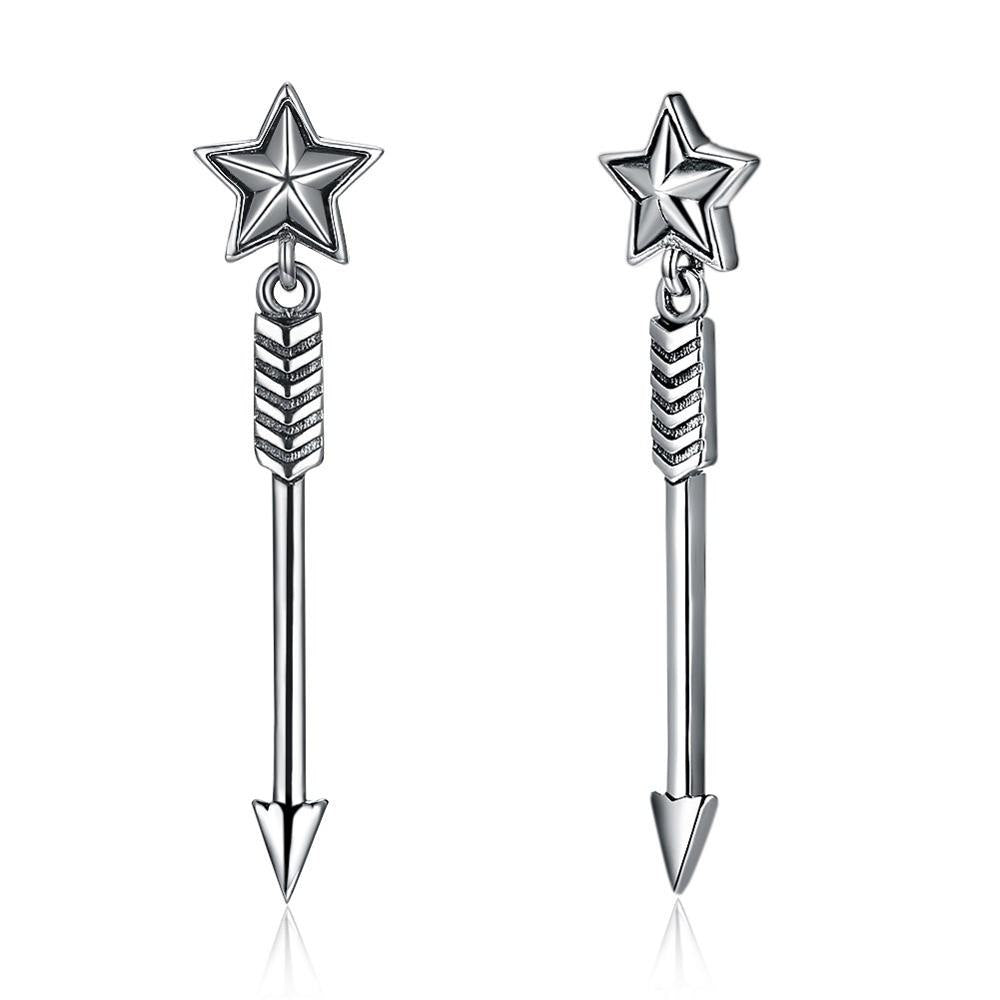 Statement Thai 925 Sterling Silver Drop Earrings Star with Arrow Pendant Dangle Brincos Fine Jewelr for Women Wedding