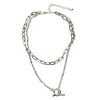 INS   Link Chains T Bar Pendant Double Layer Chunky Chain Choker Necklace 496