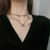 INS   Link Chains T Bar Pendant Double Layer Chunky Chain Choker Necklace 496