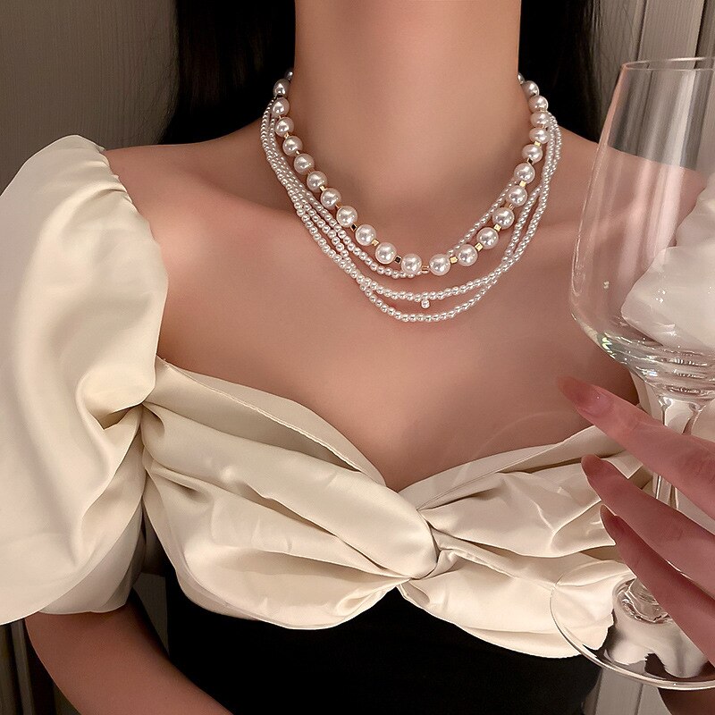 INS Punk Hiphop Thick Chain Choker Pearl Necklaces Necklace Sets for Men Vintage Carved Love Pendant Jewelry