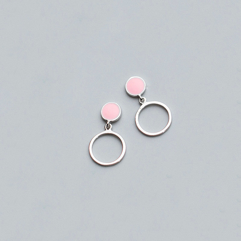 100% 925 Sterling Silver Zircon Minimalist Geometric Enamel Round Earrings For Women Anniversary Party Cute Fine Jewelry
