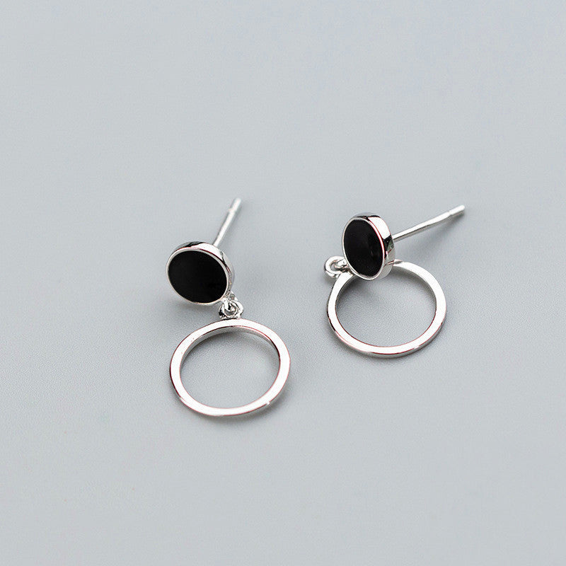 100% 925 Sterling Silver Zircon Minimalist Geometric Enamel Round Earrings For Women Anniversary Party Cute Fine Jewelry