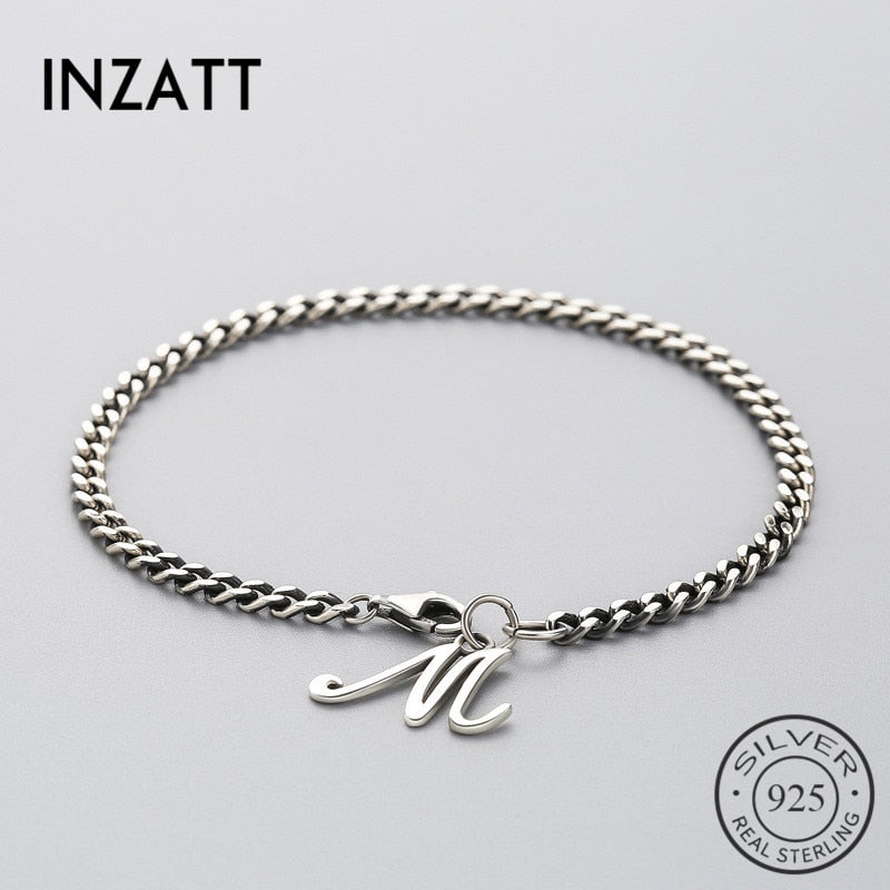Authentic 925 Sterling Silver Vintage Letter M Bracelet Minimalist Fine Jewelry For Women Party Trendy Accessories Gift