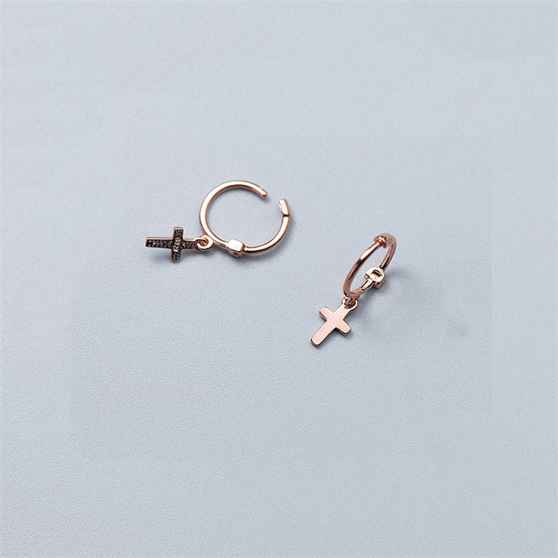 Brand Popular Cross Pendant Real 925 Sterling Silver Hoop Earrings For Women Prevent Allergy Girls Kids Fine Jewelry Gift