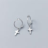 Brand Popular Cross Pendant Real 925 Sterling Silver Hoop Earrings For Women Prevent Allergy Girls Kids Fine Jewelry Gift