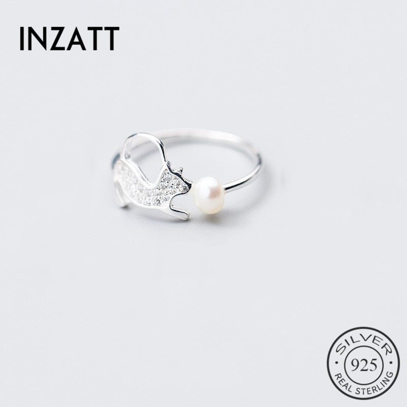 Cute Dog Women Real 925 Sterling Silver Pearl Ring Chic Crystal Fine Jewelry For Birthd Anniversary Major Gift Bijoux