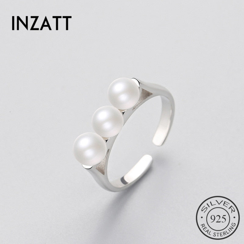 Cute Minimalist Geometric Round Pearl Adjustable Ring Real 925 Sterling Silver Fine Jewelry For Women Wedding party Gift