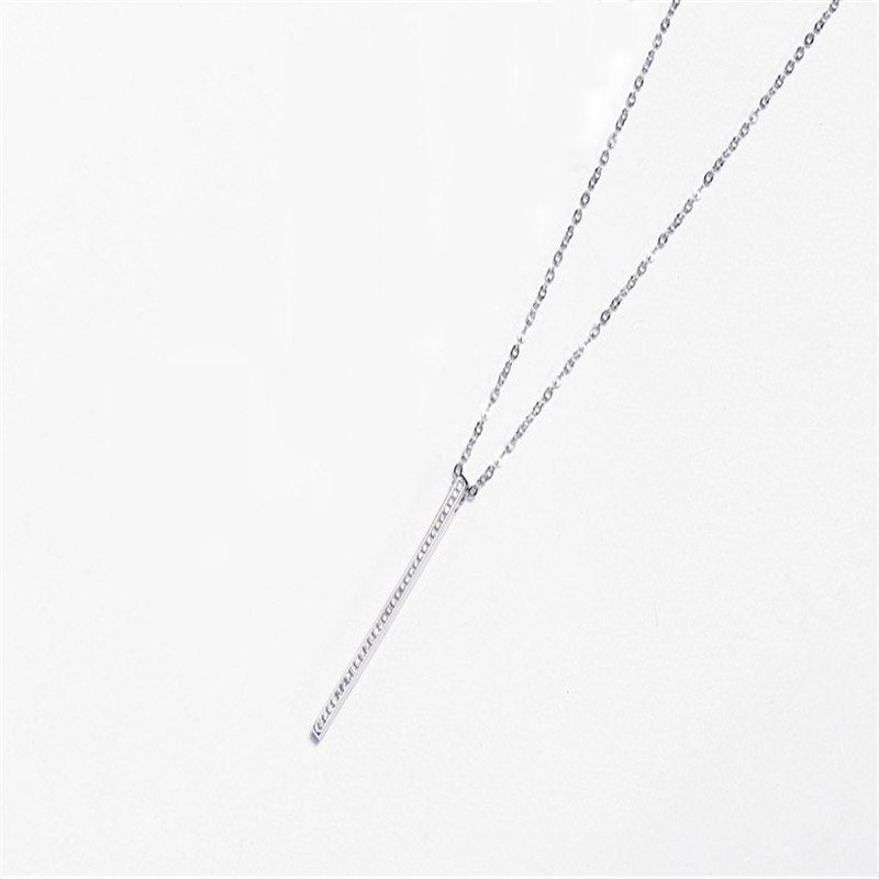 Elegant Hearts and arrows Zircon Stick Bar Pendant Necklace Real 925 Sterling Silver Fine Jewelry For Women Accessories
