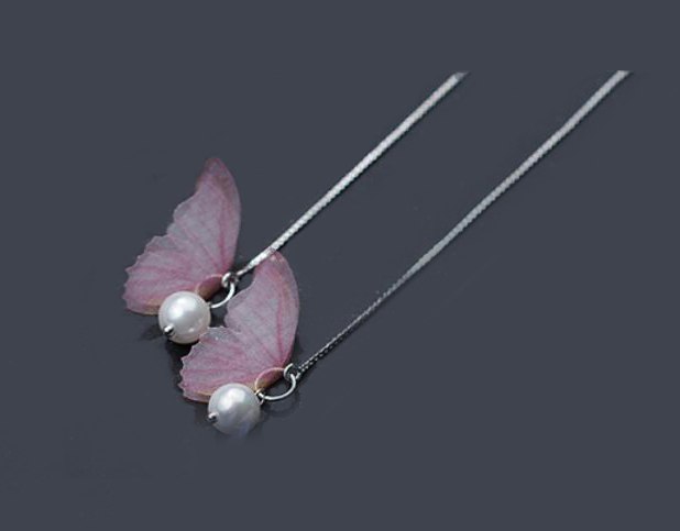 Elegant Three Colors Butterfly Pearl Dangle Drop Earrings 925 Sterling Silver Chain tassel Boho Fine Jewelry For Women