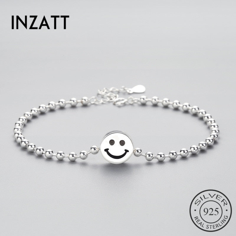 Face 925 Sterling Silver Punk Beads Chain Smile Face Bracelet Minimalist Fine Jewelry For Women Party Trendy Accessories
