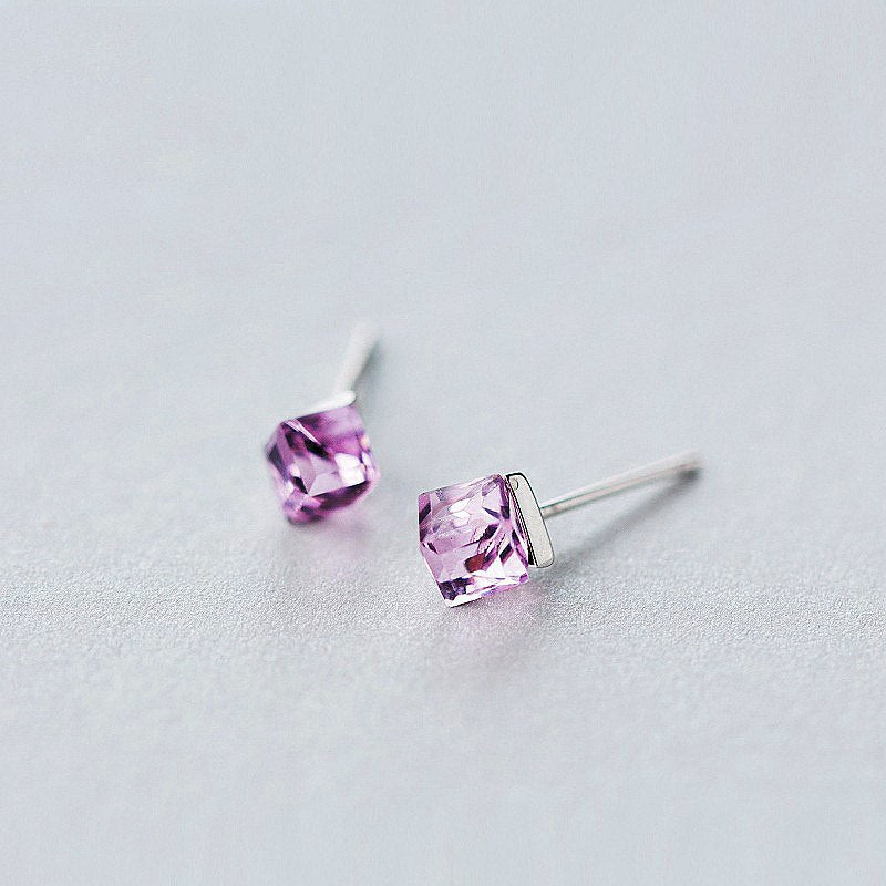 Geometric Square Blue Pink Crystal Stud Earrings 925 Sterling Silver Fine Jewelry ForWomen Party Elegant 2020 Accessories