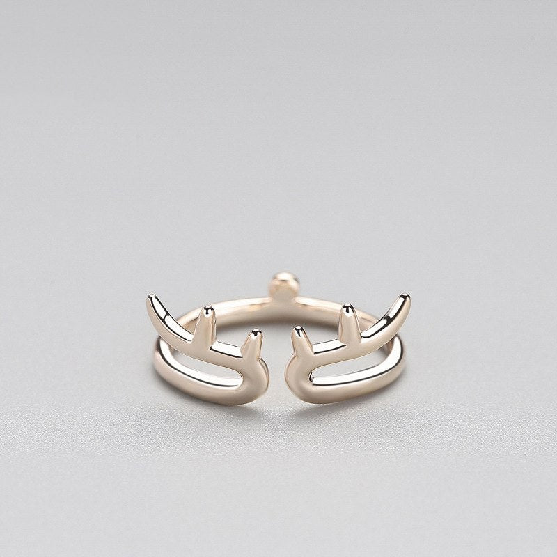 Irregular Deer Antlers Personality Adjustable Ring Real 925 Sterling Silver Fine Jewelry For Women Christmas Cute Gift