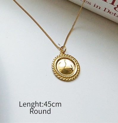 MINImalist Gold Round Square Rose Flower Pendant Necklace 925 Sterling Silver Jewelry 45CM or 55CM Chain For Women Gift
