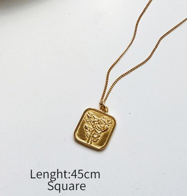 MINImalist Gold Round Square Rose Flower Pendant Necklace 925 Sterling Silver Jewelry 45CM or 55CM Chain For Women Gift