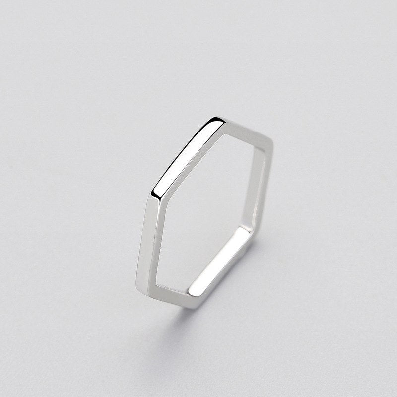 Minimalist Geometric Polygon Ring Genuine 925 Sterling Silver Fine Jewelry For Charm Women Birthd party Gift Bijoux
