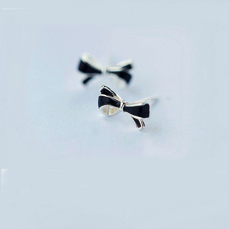 Real 925 Sterling Silver Boho Enamel Bow-knot Stud Earrings 2020 For Women Red Black Pink Colors Fine Jewelry Accessories