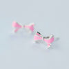Real 925 Sterling Silver Boho Enamel Bow-knot Stud Earrings 2020 For Women Red Black Pink Colors Fine Jewelry Accessories