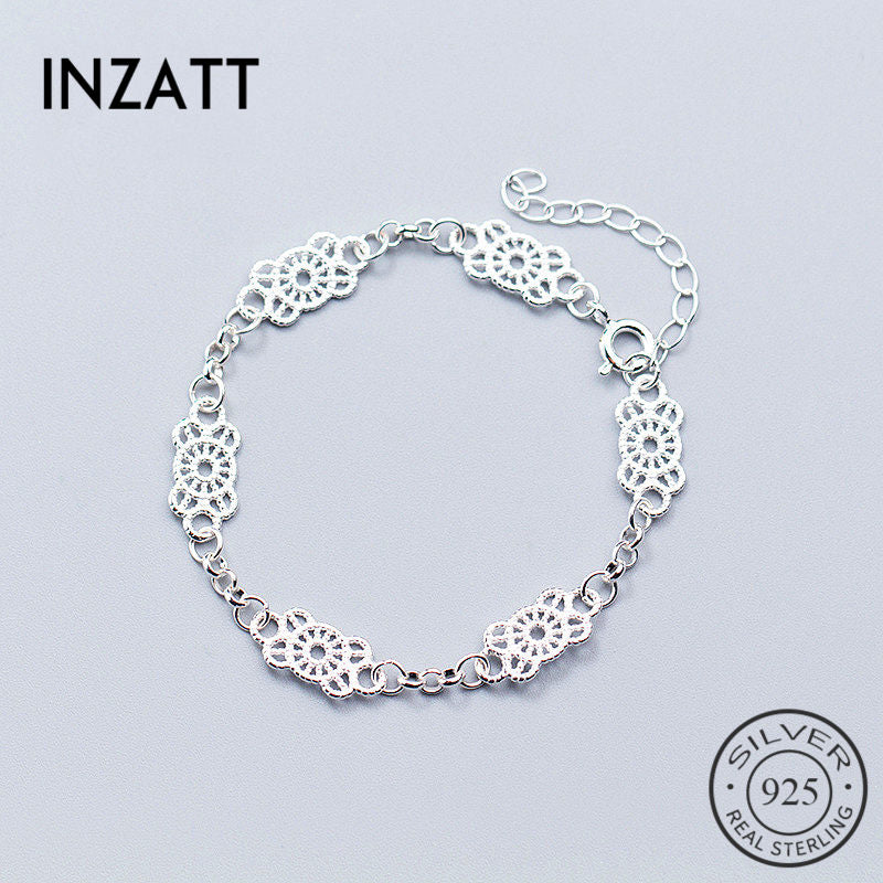 Real 925 Sterling Silver Cute Exquisite Hollow Flower Stacked Bracelet Elegant Fine Jewelry For Women Engagement Gift