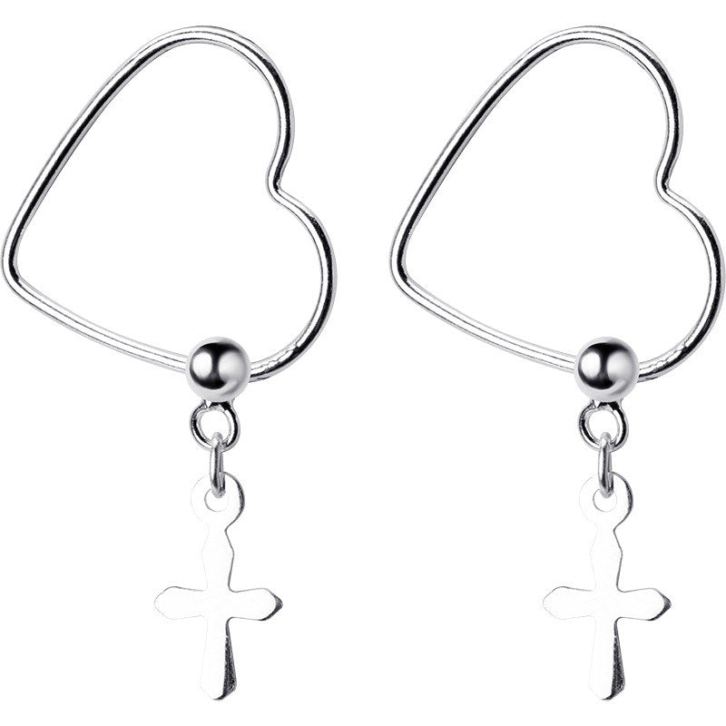 Real 925 Sterling Silver Cute hollow Heart Hoop Earrings Cross Beads Star Earring Female 2020 Fine Jewelry Oorbellen