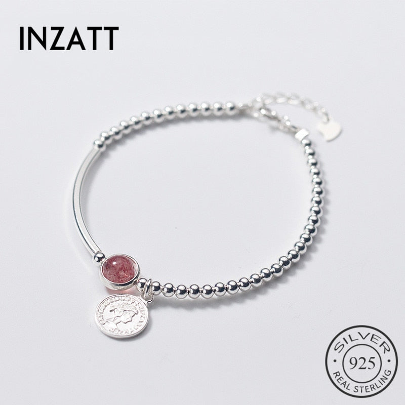 Real 925 Sterling Silver Gothic Coin Disc Pendant Beads Strawberry Crystal Bracelet For Women Party Fine Jewelry Gift