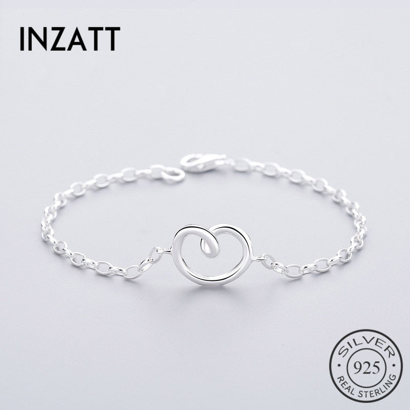 Real 925 Sterling Silver Minimalist Heart Bracelet Fine Jewelry For Women Engagement Party Romantic Accessories Cute Gift