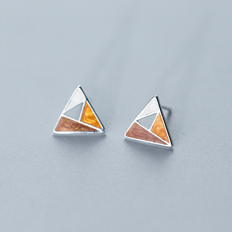 Real 925 Sterling Silver Minimalist Hollow Enamel Geometric Stud Earrings For Women Birthd Party 2020 Fine Jewelry Gift