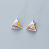 Real 925 Sterling Silver Minimalist Hollow Enamel Geometric Stud Earrings For Women Birthd Party 2020 Fine Jewelry Gift