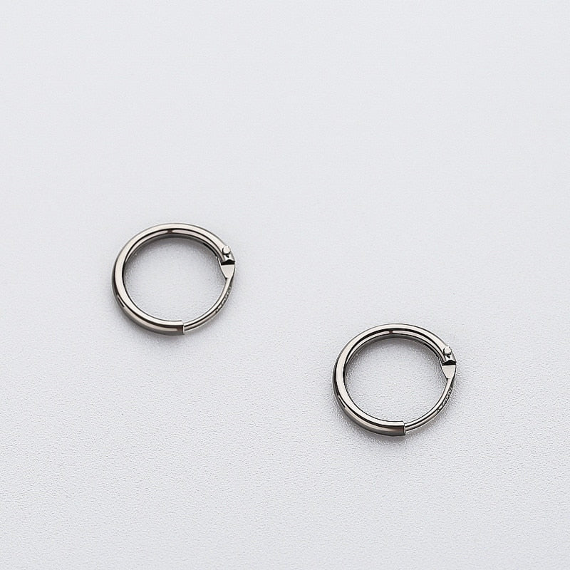 Real 925 Sterling Silver Minimalist Smooth Round Hoop Earrings Fine Jewelry Personality Accessories Black White Color