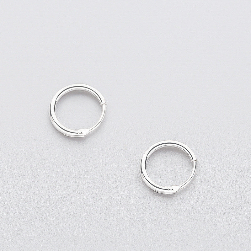 Real 925 Sterling Silver Minimalist Smooth Round Hoop Earrings Fine Jewelry Personality Accessories Black White Color