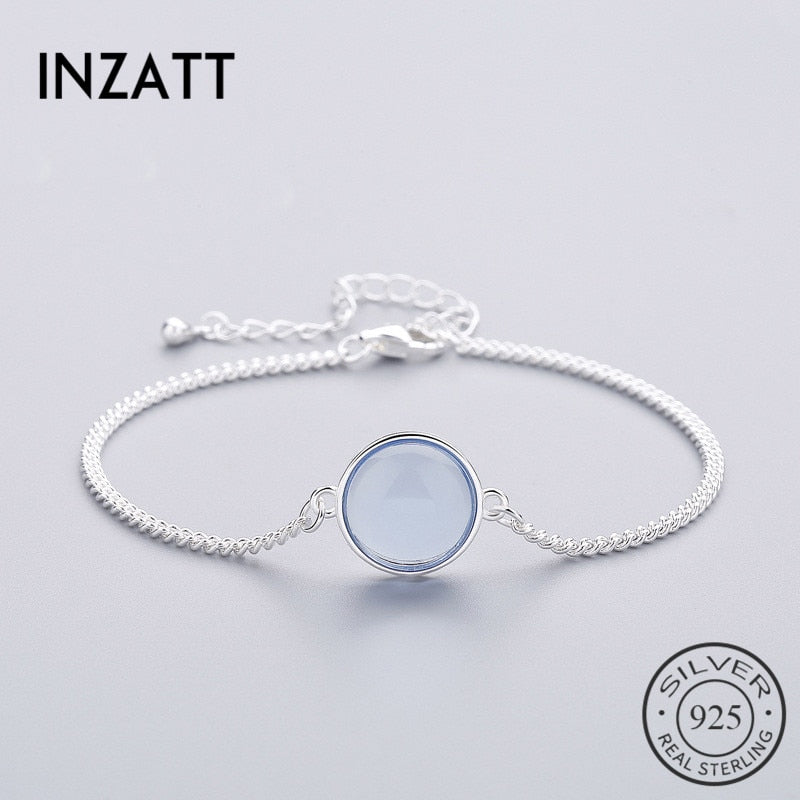 Real 925 Sterling Silver Round Blue Crystal Bracelet Minimalist Fine Jewelry For Women Engagement Party Cute Accessories