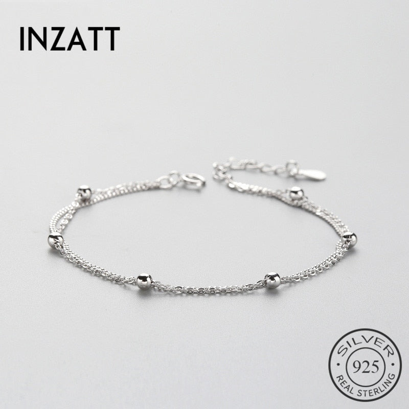 Real 925 Sterling Silver Smooth Surface Beads Double Bracelet Minimalist Fine Jewelry For Women Party Accessories Gift
